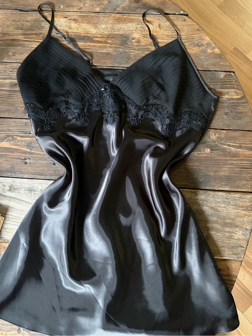 Jones New York Black Satin Lace Slip Chemise